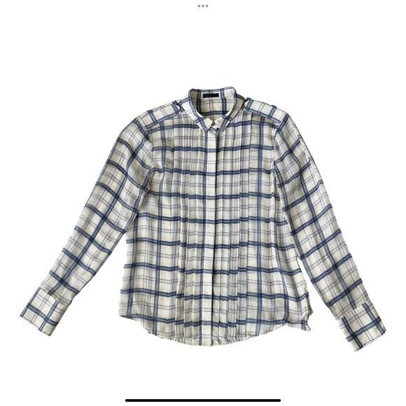 ATM Anthony Thomas Melillo Plaid Silk Shirt in Midnight/Salmon Size M - Picture 3 of 10